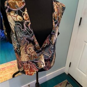 Deborah Murray Tapestry Horse Print V-Neck Women's Vest - Multicolor